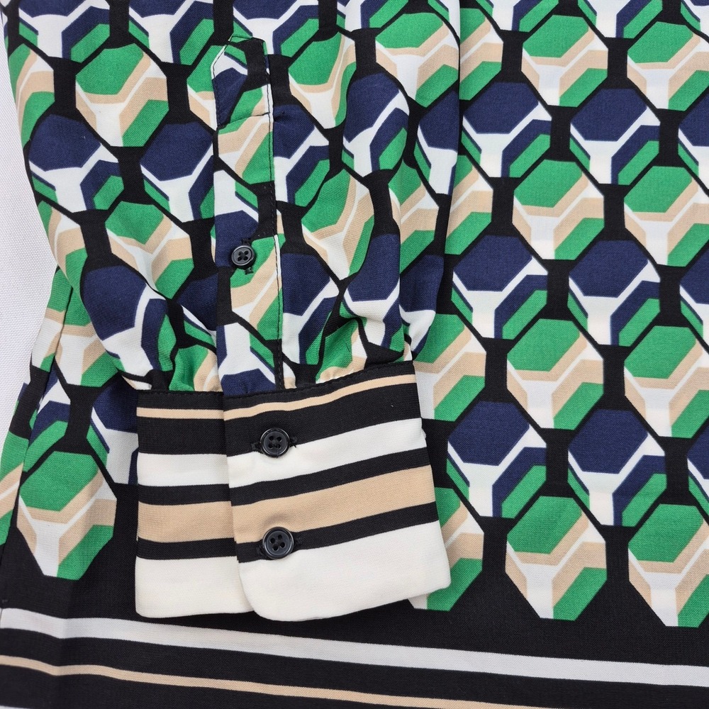 Anne Klein Geo Printed Poet Blouse Women's 1X Green Tan Covered Placket Top NWT - Picture 7 of 16